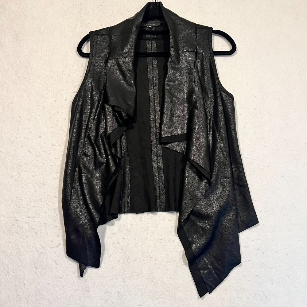 Karen Kane Faux Leather Vest Sleeveless Open‎ Front Black Women's Size XS